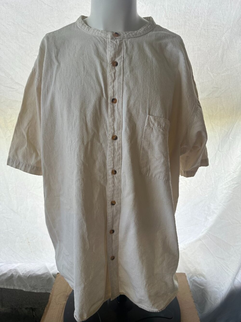 Vintage Color Works Men's Short Sleeve Button Up Beige 3XLT Cotton